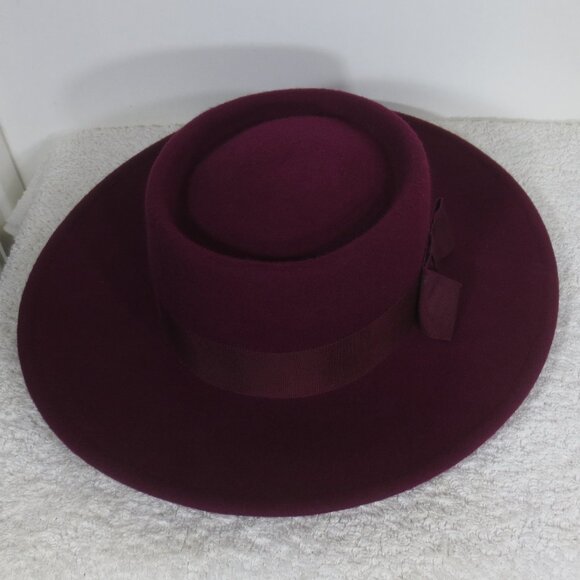 Street Smart Hat Vintage Wine Bolero Boater Wool Wide Brim by Betmar Size 6 7/8